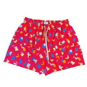 Cabana by Crown & Ivy Swim Trunks Mens L Pink Retro Geometric Confetti Lined